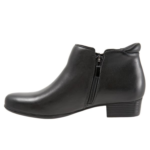 Allen's Bootery Major black leather ankle boot with side zipper, padded heel collar, and low block heel.