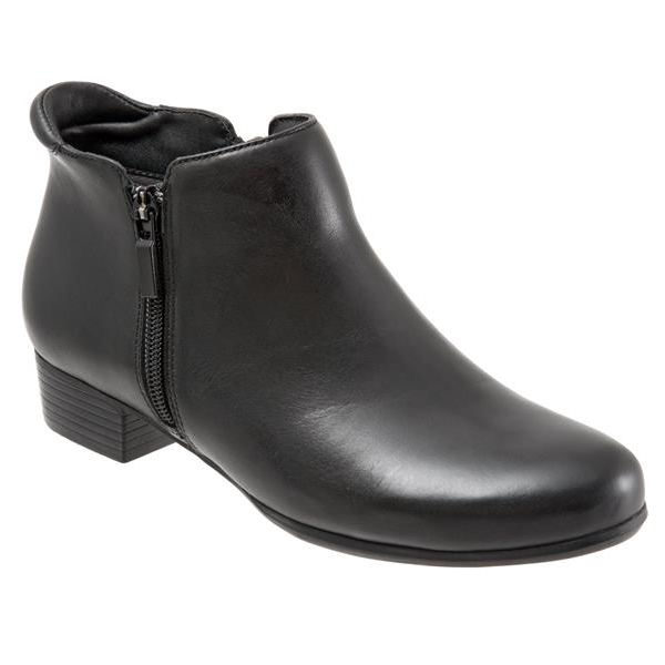 Allen's Bootery Major black leather ankle boot with dual side zippers, padded heel collar, and low block heel.
