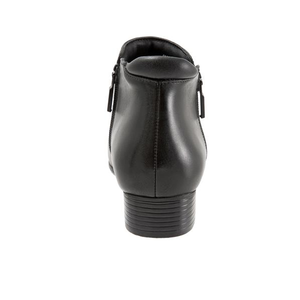 Allen's Bootery Major black leather ankle boot viewed from the back showing the padded heel collar and rubberized sole