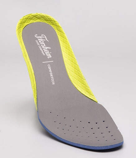 Allen's Bootery Florsheim Comfortech memory foam shoe insole with grey surface and bright yellow textured trim