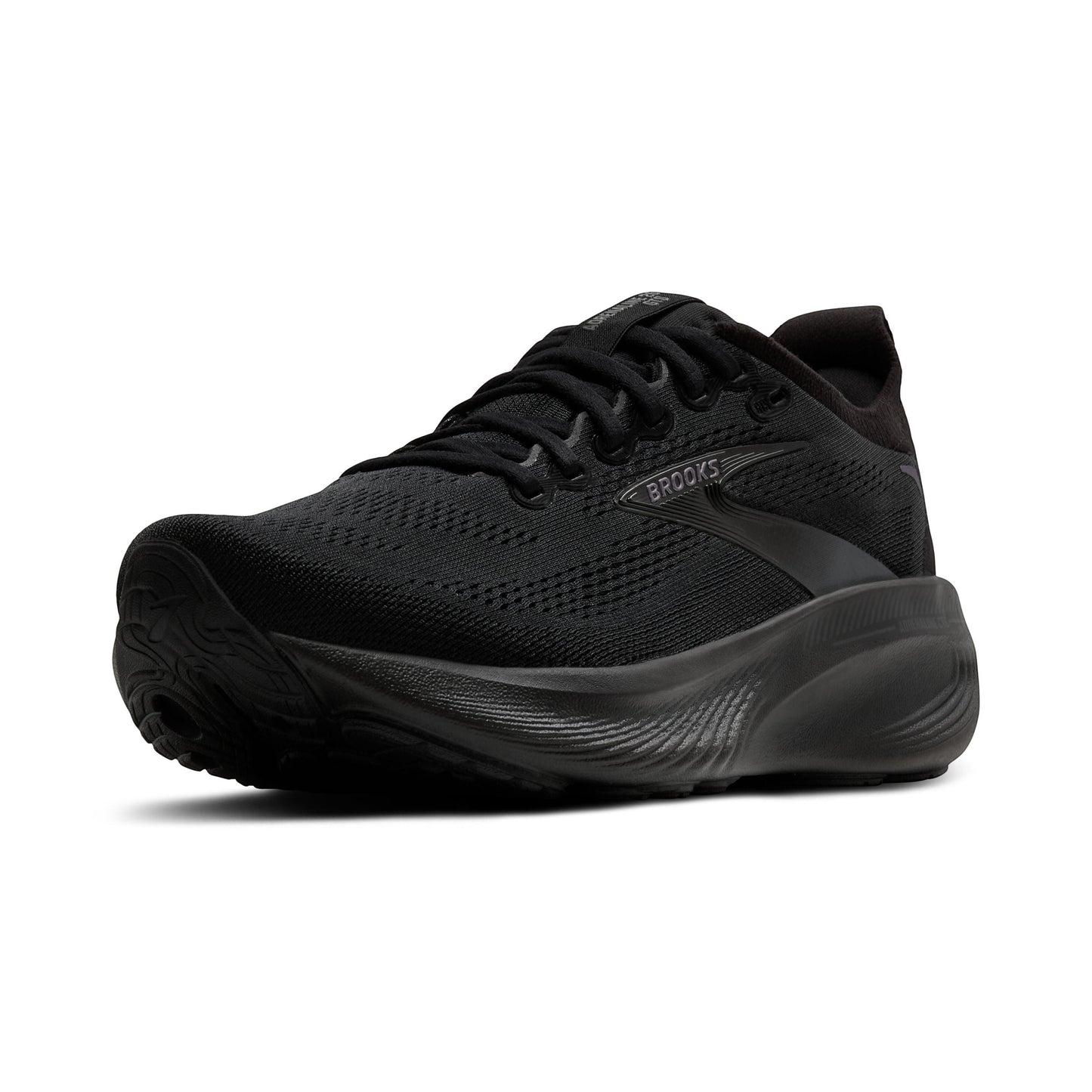 Allen's Bootery Men's Adrenaline 25 black running shoes with mesh upper and GuideRails™ technology for support.