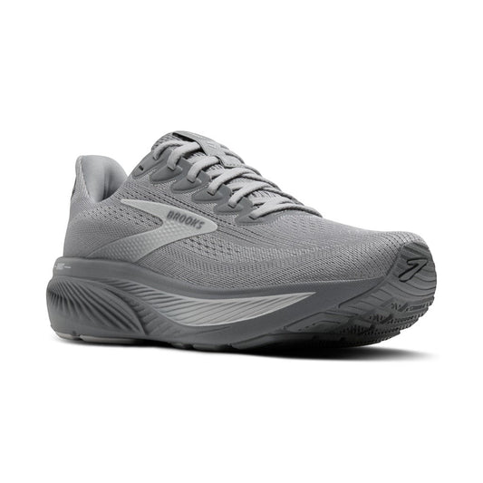 Allen's Bootery Men's Ghost 17 running shoe in primer gray with oyster mushroom accents. Features increased cushioning and recycled materials.