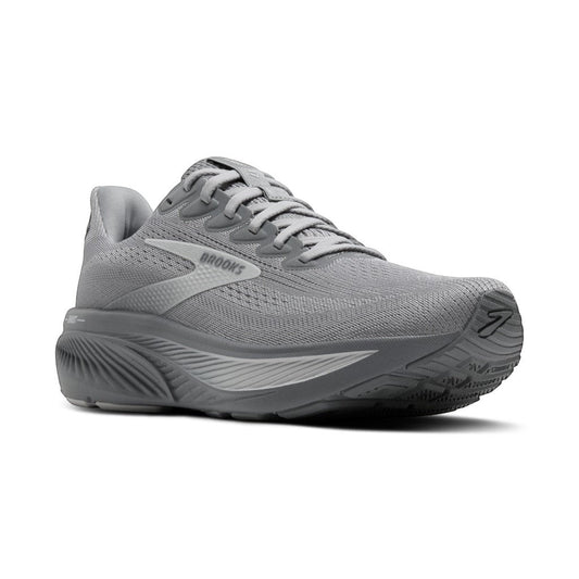 Allen's Bootery Men's Ghost 17 running shoe in primer gray with oyster mushroom accents. Features increased cushioning and recycled materials.