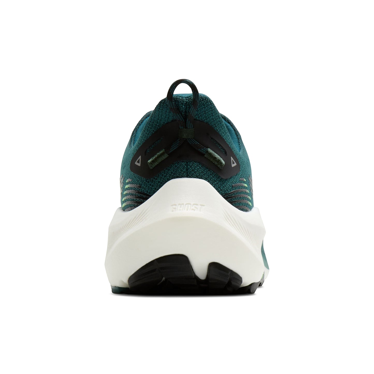 Allen's Bootery Men's Ghost Trail 338 running shoe in Atlantic Deep/Black/Green. Breathable mesh upper with reflective details.