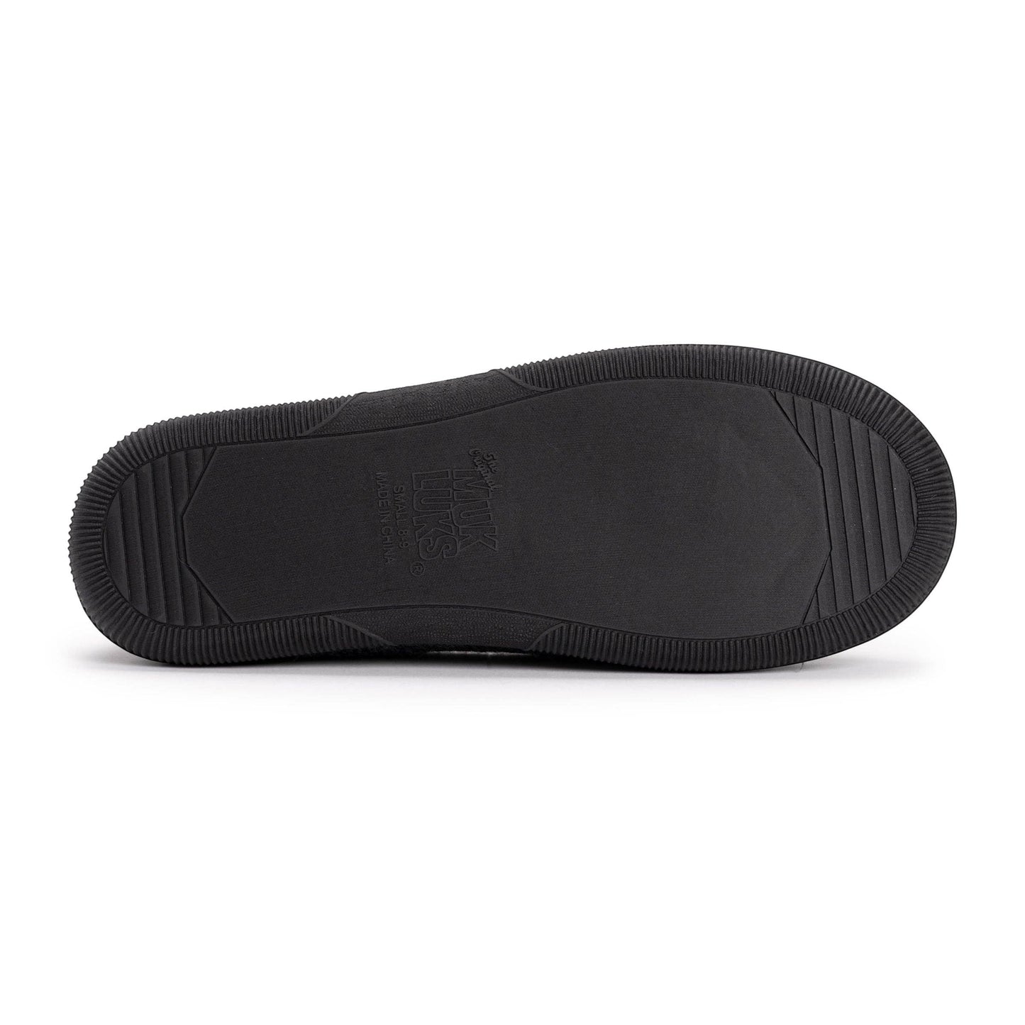 Allen's Bootery MUK LUKS Men's Faux Suede Moccasin Slippers with faux fur lining and indoor/outdoor sole.