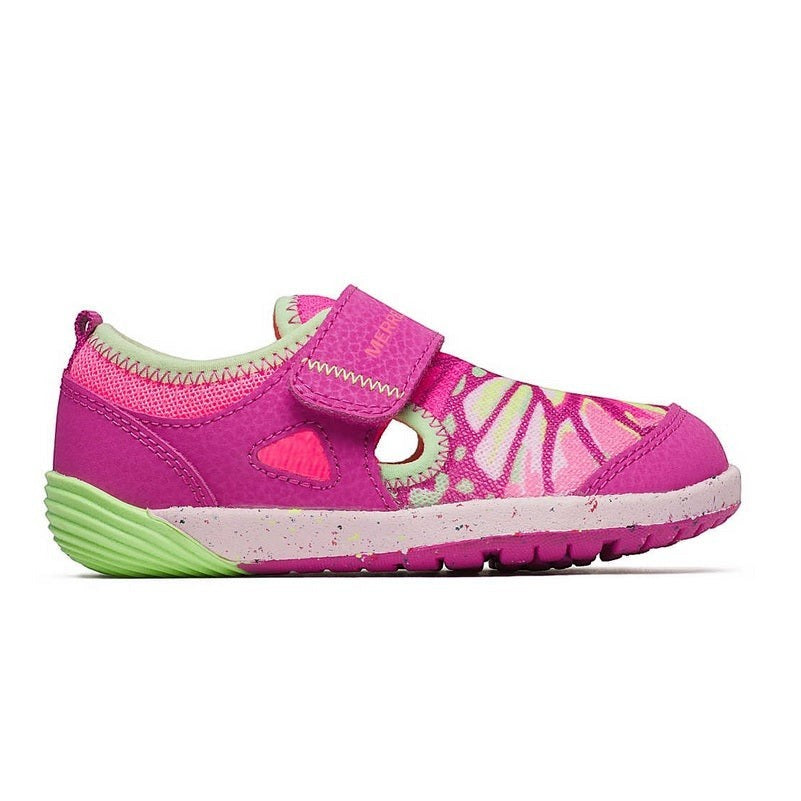 Allen's Bootery Merrell Bare Steps H2O butterfly water sneaker in pink with wide toe box and hook-and-loop closure
