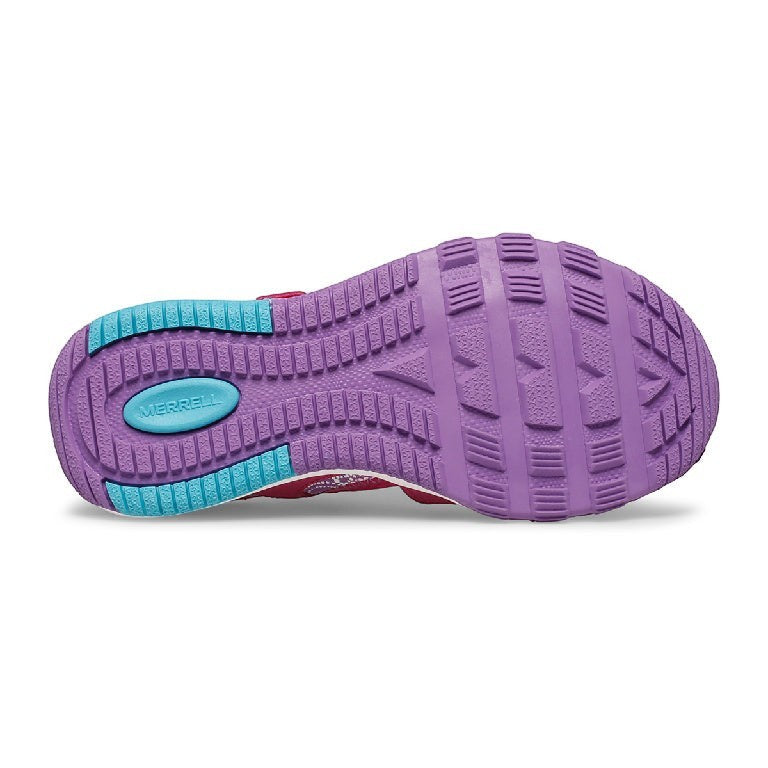 Allen's Bootery Merrell Hydro Free infant water shoe showing the purple and blue flexible treaded outsole