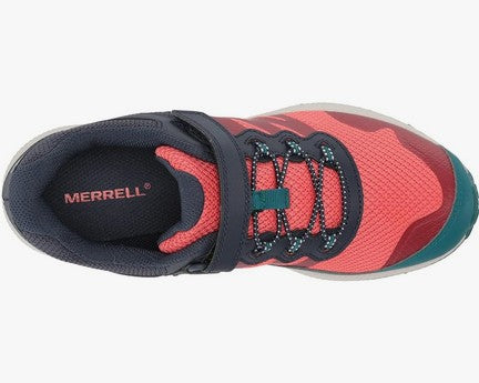 Allen's Bootery Merrell NOVA 2 navy and coral trail running shoe for kids with hook and loop closure