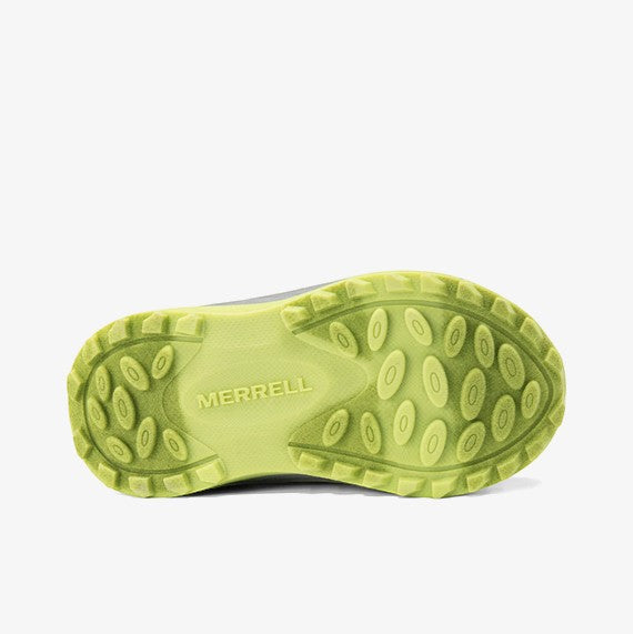Allen's Bootery Infant Merrell SNOVA JR navy and lime green athletic shoes with grippy rubber outsole.