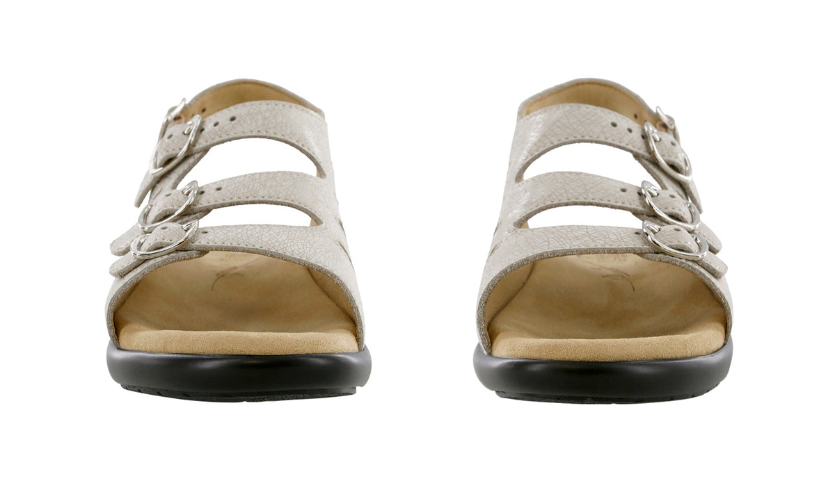 Allen's Bootery Mystic web linen sandals in beige with four adjustable buckles and cushioned microfiber insoles