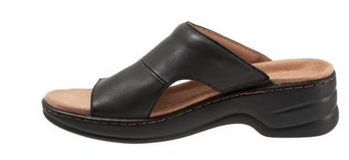 Allen's Bootery Nara black leather slide sandal with memory foam footbed and lightweight flexible sole