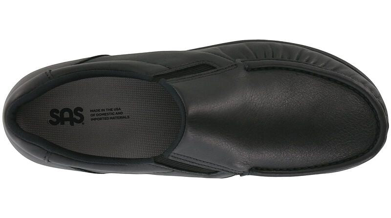 Allen's Bootery NAVIGATOR-SR black leather slip-on work shoe with moccasin construction and cushioned footbed.