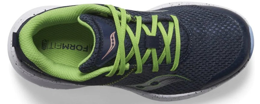 Allen's Bootery Big Kids' Kinvara 14 LTT navy and green mesh running shoe with lace closure and contoured footbed