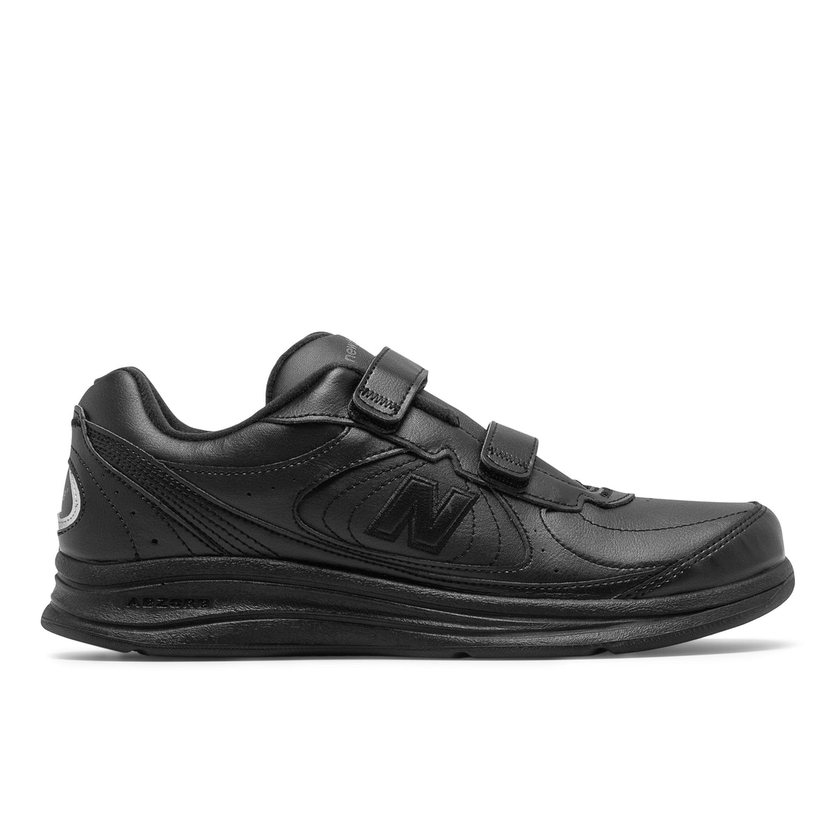 Allen's Bootery New Balance 577 black leather walking shoe with hook-and-loop closure and cushioned sole