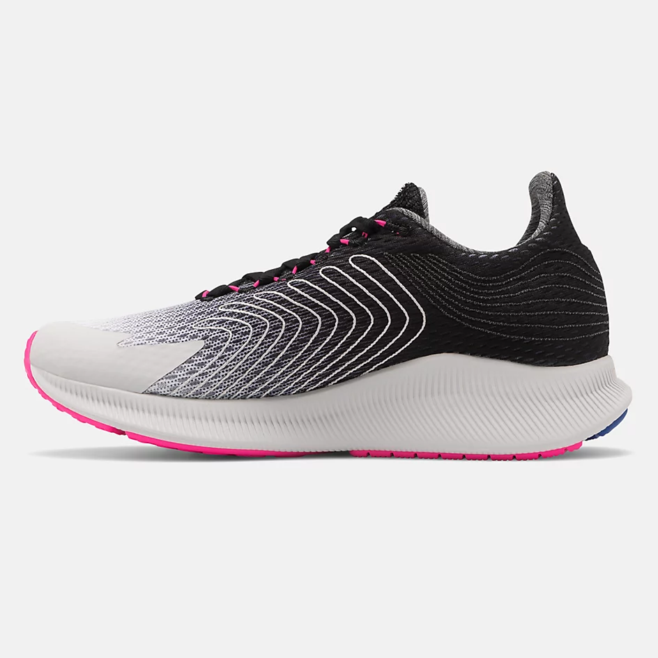 Allen's Bootery women's New Balance FuelCell Propel running shoes in grey and black with pink sole accents
