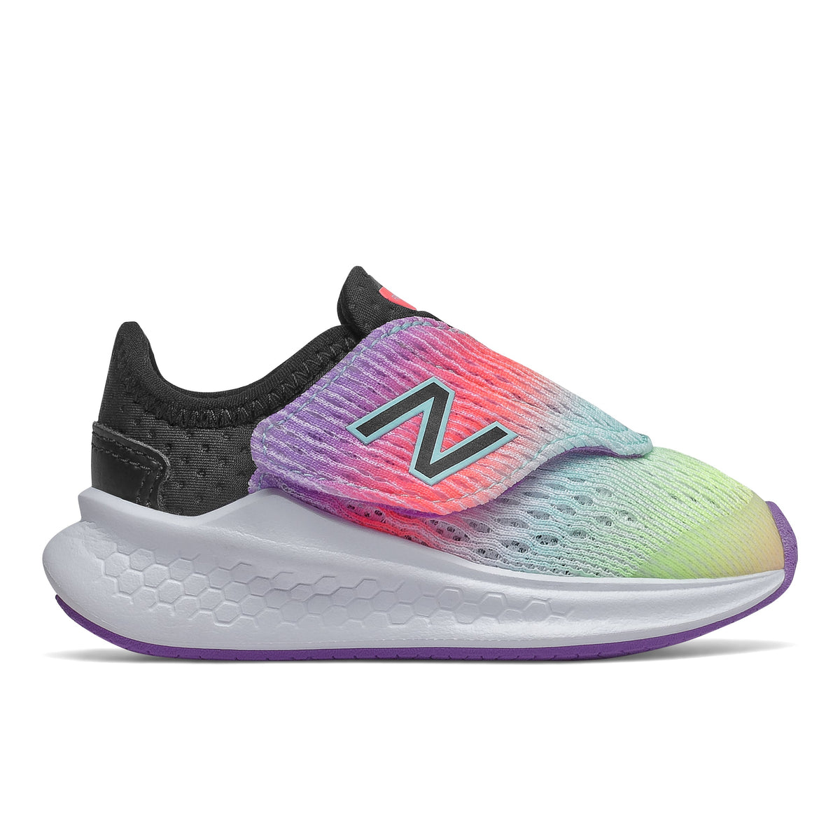 Allen's Bootery New Balance Fresh Foam toddler running shoe in multi-colored gradient mesh with hook-and-loop strap