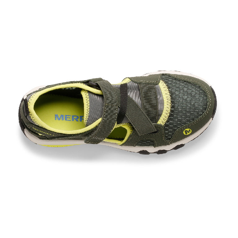 Allen's Bootery little kid's olive and lime water-friendly Hydro Free Roam shoe with cross strap closure