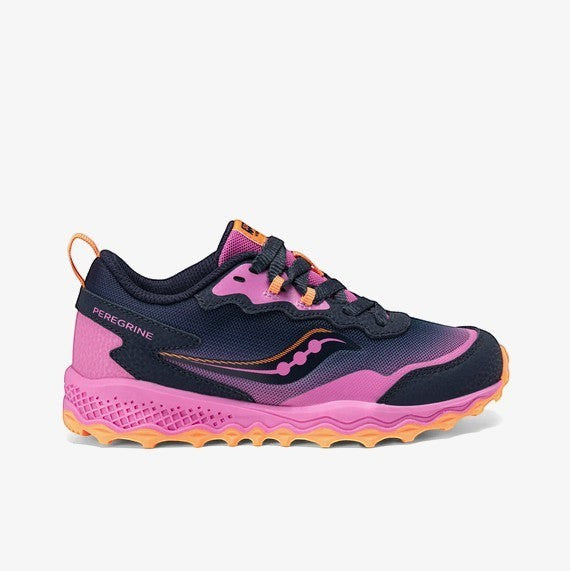 Allen's Bootery Big Kid's Peregrine Shield navy and pink all-terrain sneaker with lace closure and reinforced toe.