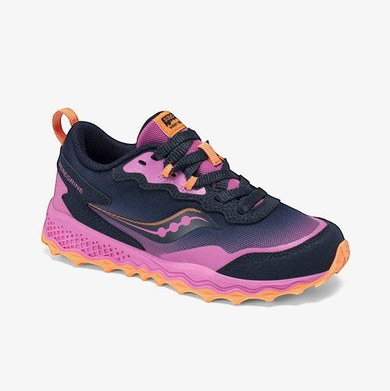Allen's Bootery Big Kid's Peregrine Shield navy and pink all-terrain sneaker with lace closure and reinforced toe.