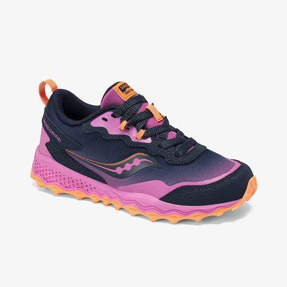 Allen's Bootery Little Kid's Peregrine Shield navy and pink all-terrain sneaker with grippy outsole.