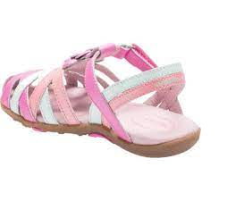 Allen's Bootery little kid's Lily pink and white leather sandals with hook and loop closure and memory foam insole