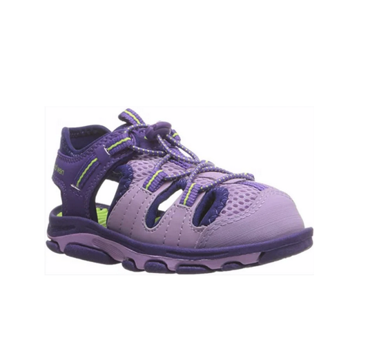 Allen's Bootery kids' purple and lilac closed-toe Adirondack sandal with rugged sole and bungee lace closure