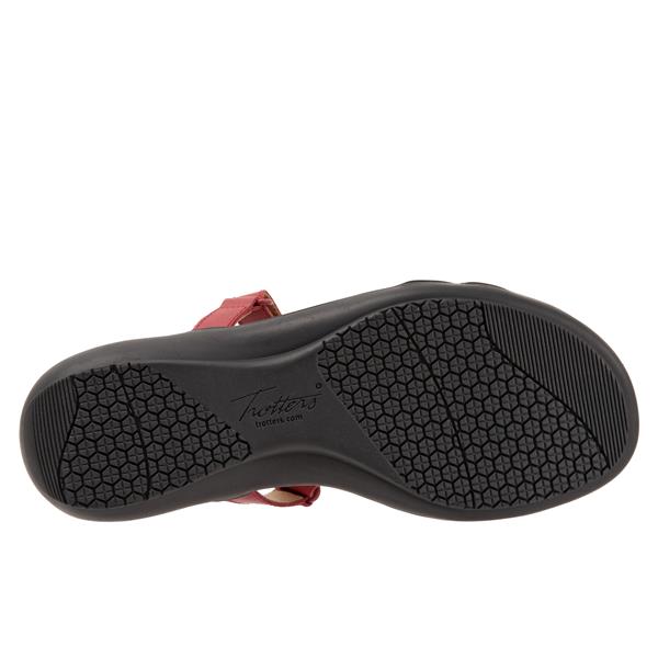 Allen's Bootery Raja red sandal showing the black flexible rubberized sole with textured tread pattern