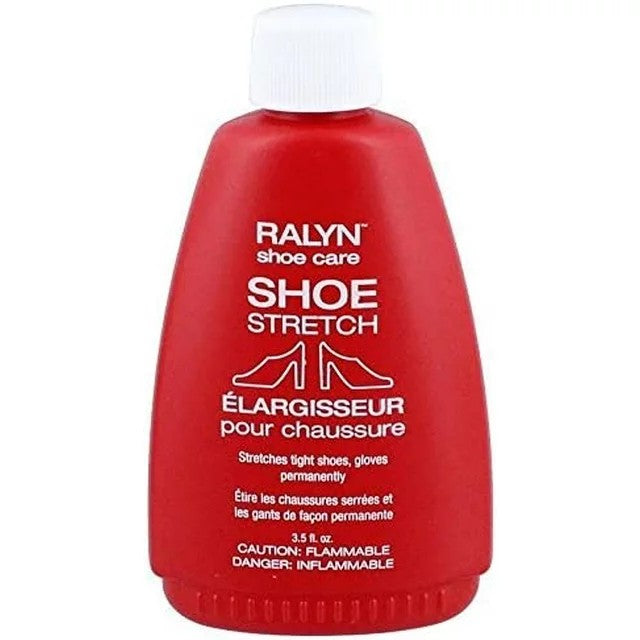 Allen's Bootery Ralyn 3.5oz red squeeze bottle for stretching and softening leather, suede, and canvas shoes.