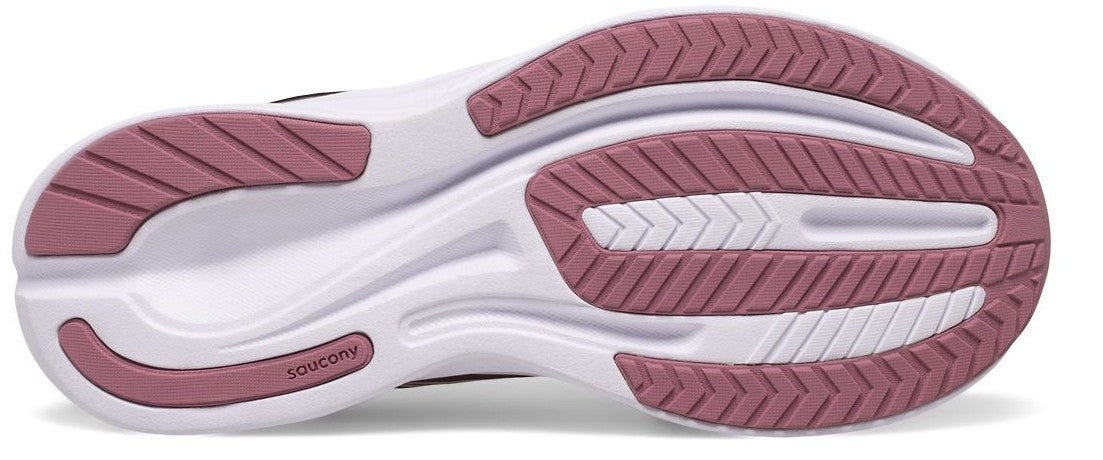 Allen's Bootery Little Kid's RIDE 15 Sundown running shoe showing the durable non-marking pink and white rubber outsole