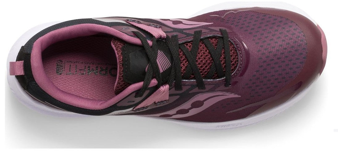 Allen's Bootery Little Kid's RIDE 15 Sundown running shoe in deep purple with breathable mesh and black laces