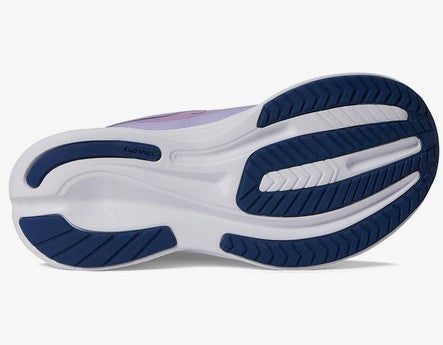 Allen's Bootery Big Kid's Ride running shoe showing the mauve and indigo non-marking rubber outsole tread pattern