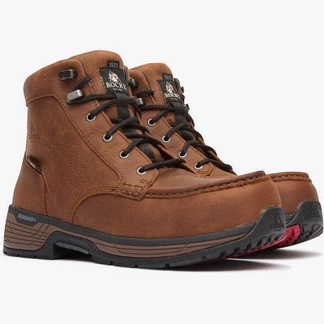 Allen's Bootery RKK0467 Treadflex 6” brown waterproof leather composite toe work boots with slip-resistant outsole.