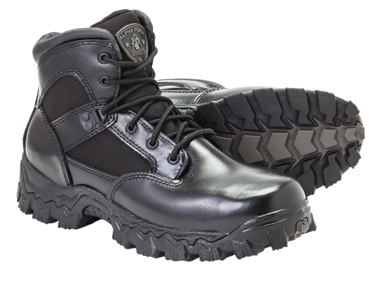Allen's Bootery Rocky Alpha Force black leather and nylon waterproof composite toe tactical work boot