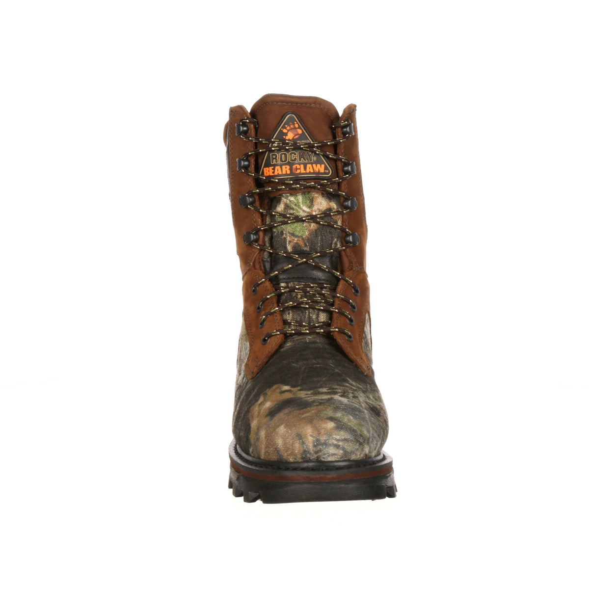 Allen's Bootery Rocky BearClaw waterproof hunting boot in brown leather and Mossy Oak camouflage print