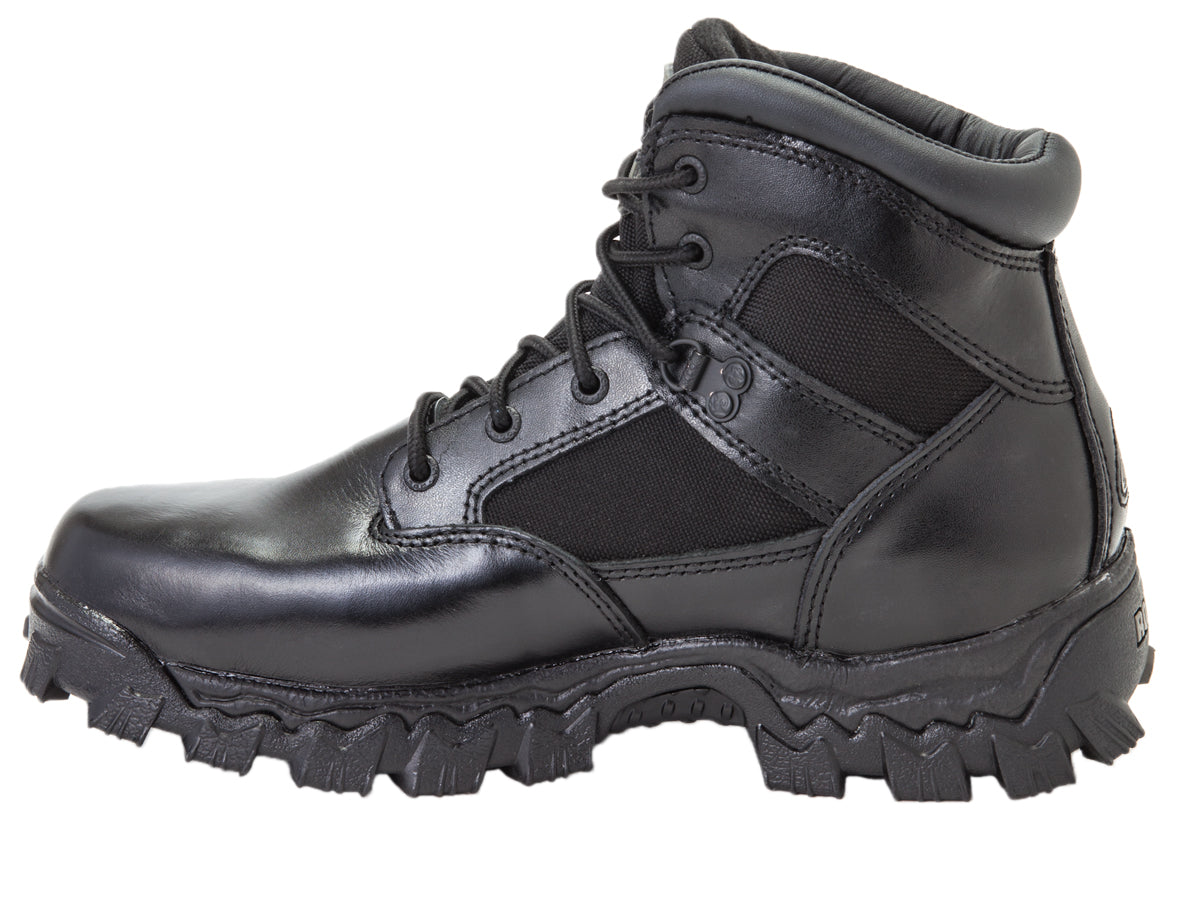 Allen's Bootery Rocky Alpha Force black waterproof composite toe work boot with leather and nylon construction.