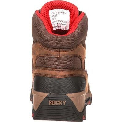 Allen's Bootery Rocky brown full-grain leather and textile composite toe waterproof work boot with red lining.