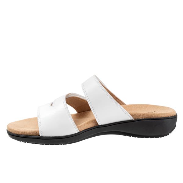 Allen's Bootery Rose white leather comfort sandals with adjustable straps and a cushioned memory foam footbed