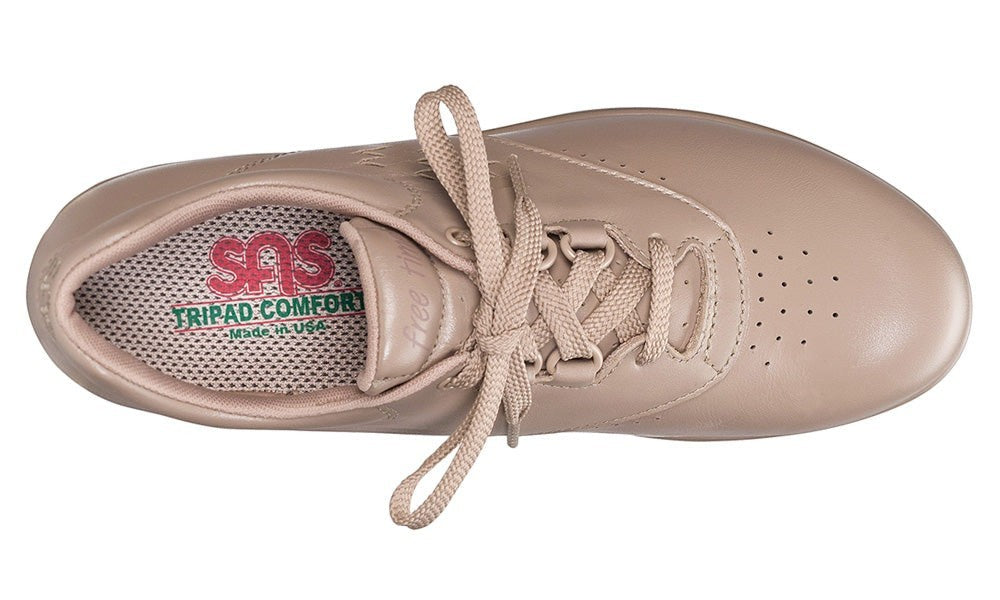 Allen's Bootery SAS Freetime mocha leather walking shoe with EZ Lace system and cushioned footbed, top view.