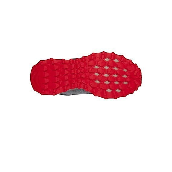 Allen's Bootery Saucony Peregrine KDZ kids trail running shoe showing the red rugged non-marking traction outsole