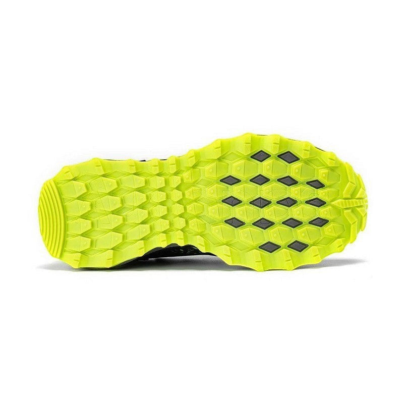 Allen's Bootery black and lime green Saucony Peregrine KDZ trail running shoes with aggressive tread for traction.