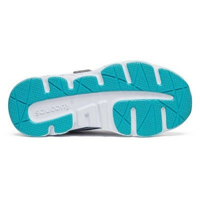 Allen's Bootery Saucony Wind 3.0 A/C kids sneaker showing the white and turquoise rubber outsole with traction pattern