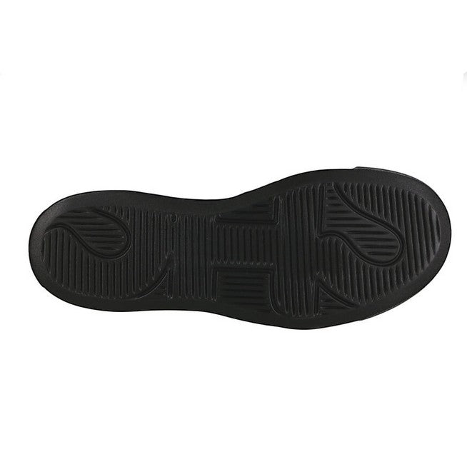 Allen's Bootery shiny black leather women's shoe sole with cushioning and grip pattern.