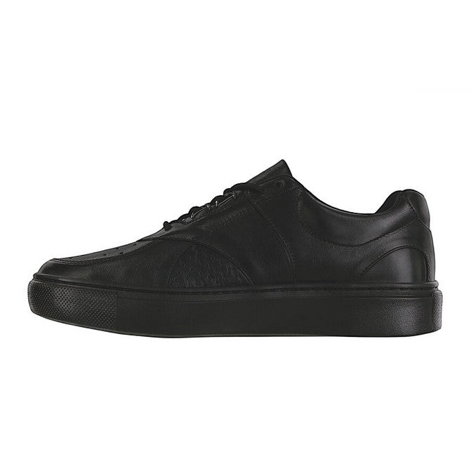 Allen's Bootery shiny black genuine leather sneakers with perforated details and EZ Lace™ system.