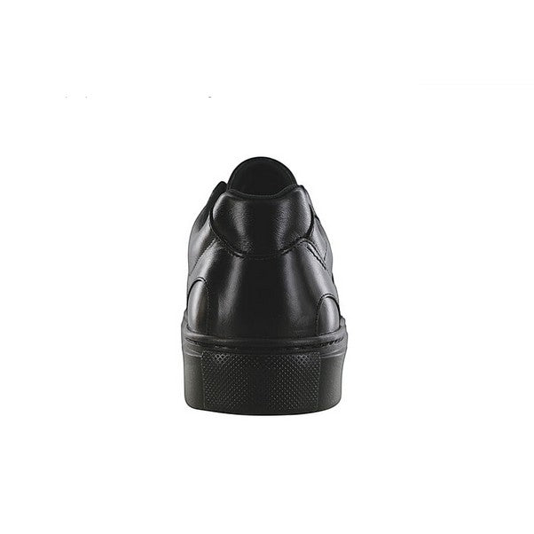 Allen's Bootery shiny black genuine leather sneakers with cushioned footbed and EZ Lace system.