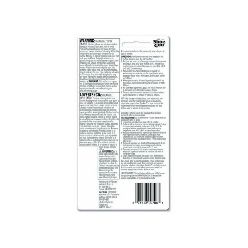 Allen's Bootery Shoe Goo Clear 3.7 oz adhesive for shoe repair, waterproof, abrasion resistant, bonds leather, rubber, canvas.
