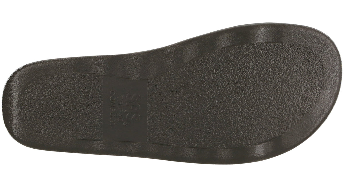 Allen's Bootery Sorrento brandy brown sandal showing the textured, cushioned footbed with arch support.