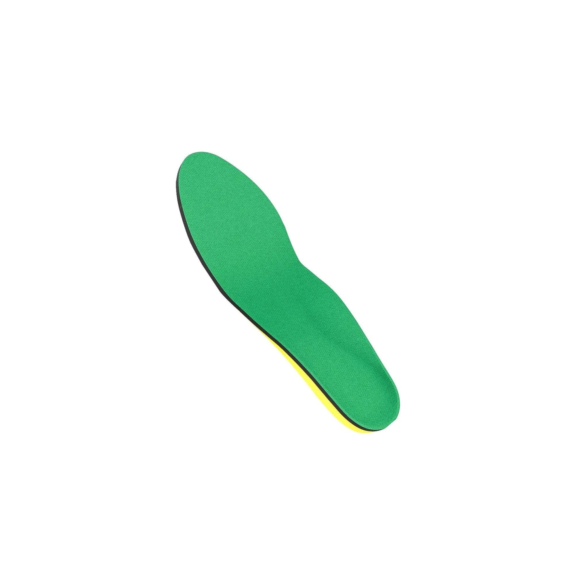 Allen's Bootery Spenco Polysorb Cross Trainer insole with green fabric top, yellow cushioning, and arch support.