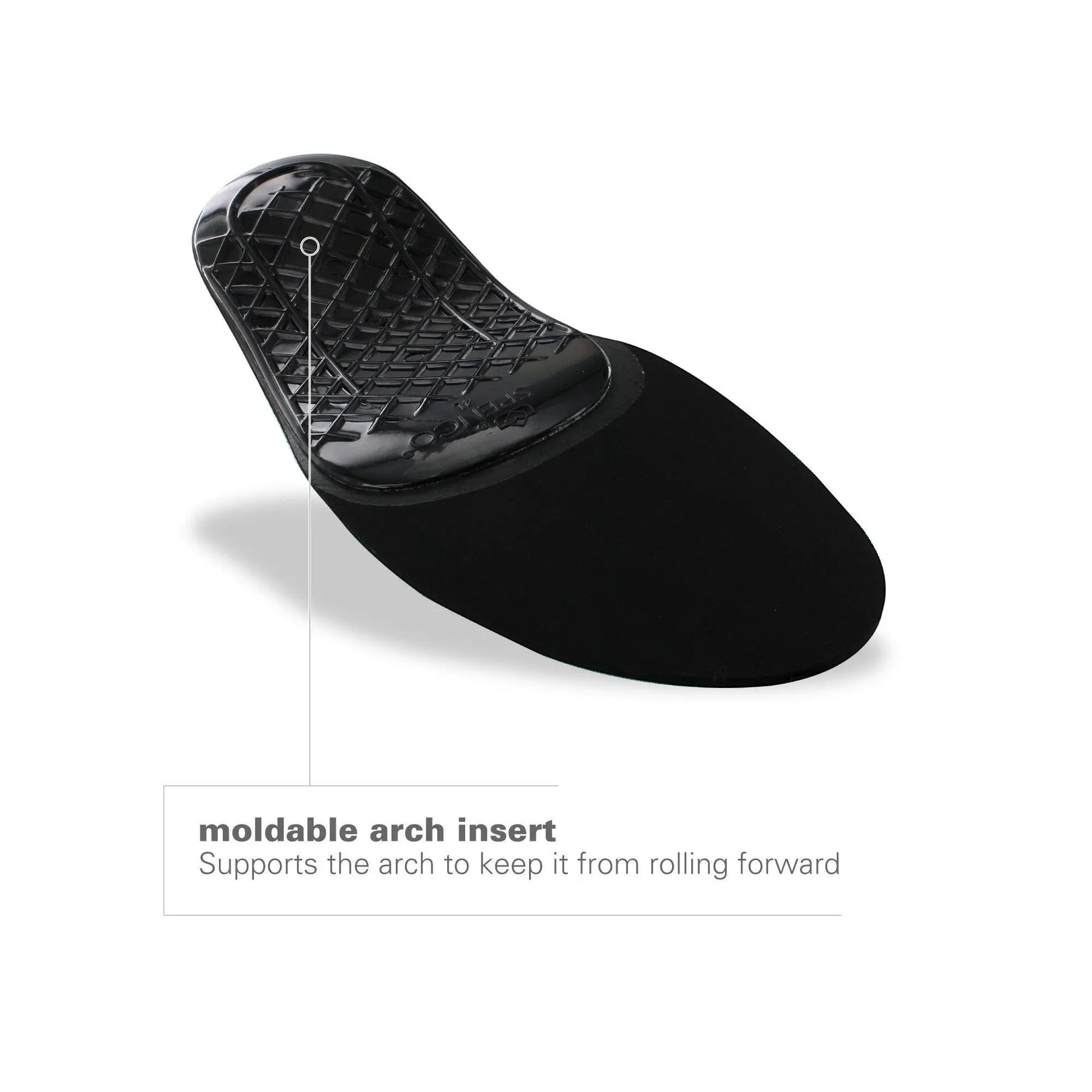 Allen's Bootery Spenco full length orthotic insole featuring a black moldable arch insert for foot stability.