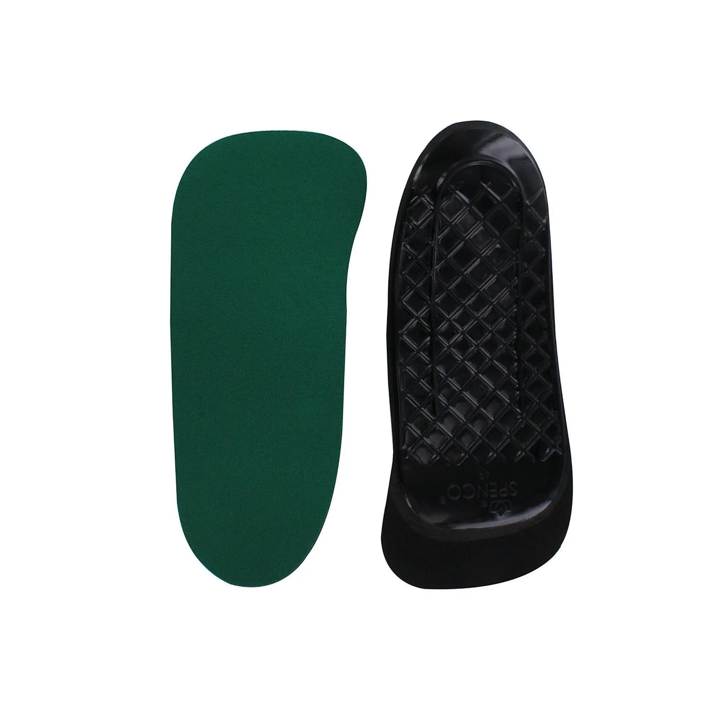 Allen's Bootery Spenco 3/4 orthotic arch support insoles with green fabric top and black molded plastic base.