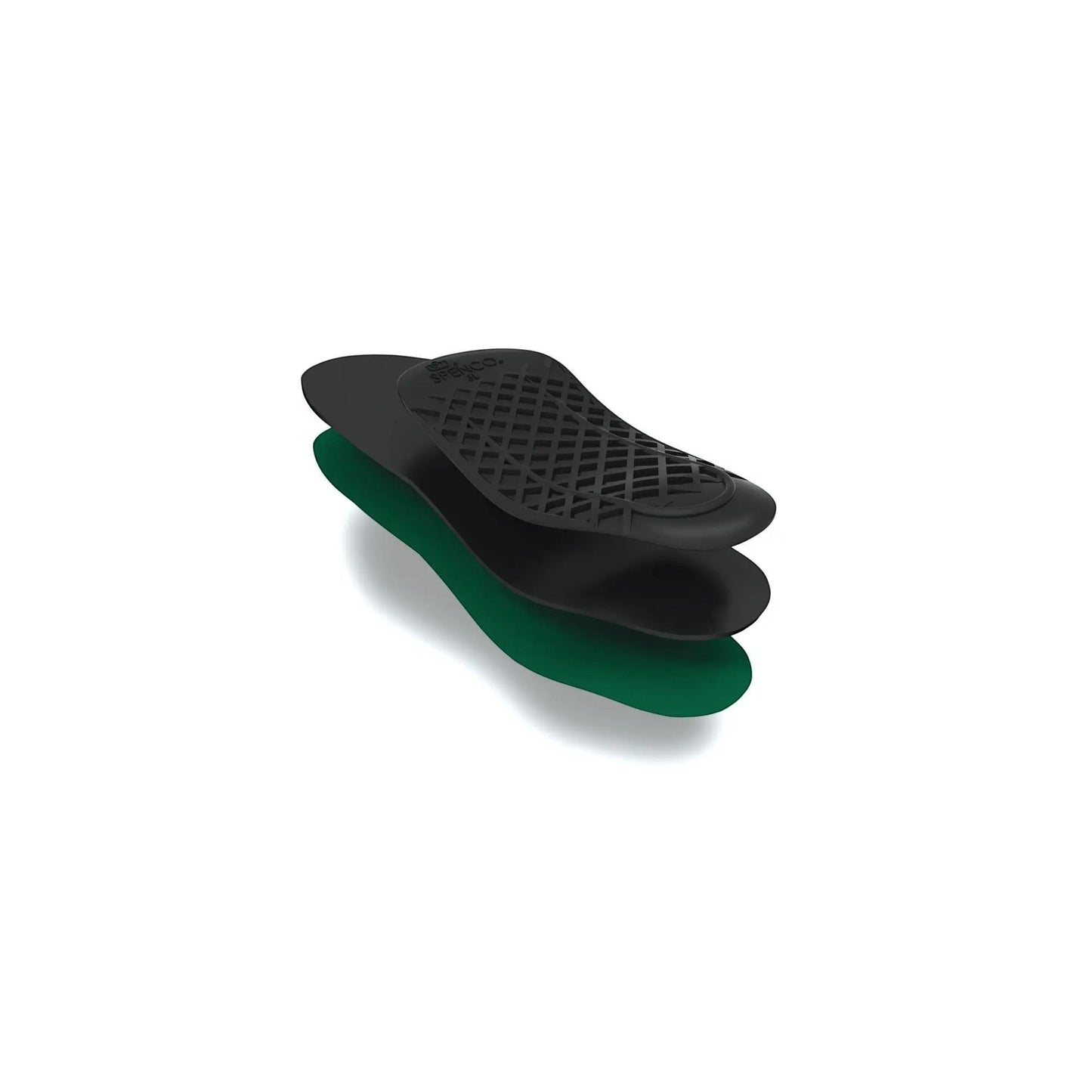 Allen's Bootery Spenco Ortho Arch full length insoles with black molded arch support and green cushioned base.